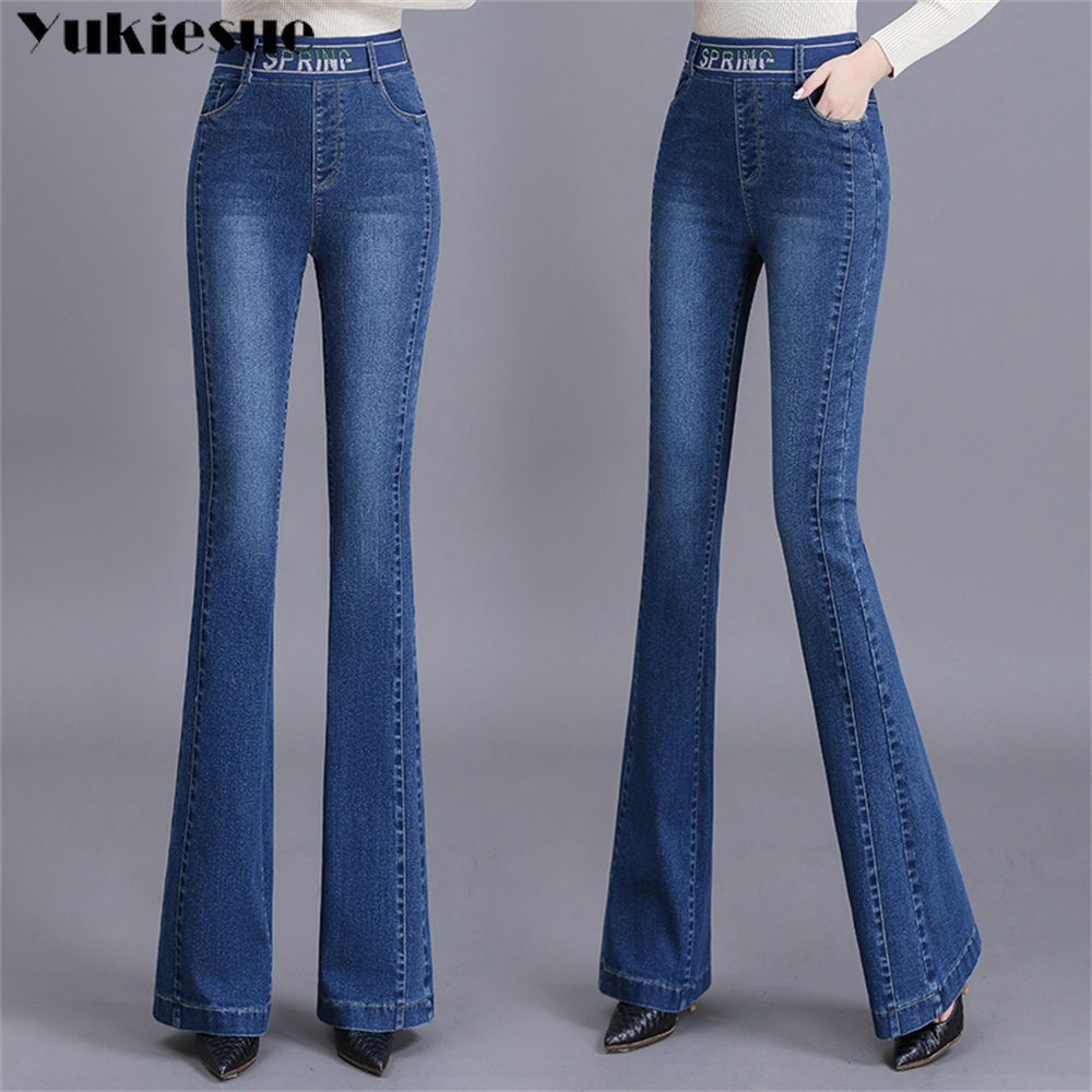 Autumn Winter Jeans Vintage Streetwear Thicken Warm High Waist Elastic Slim Female Denim Trousers Bell Bottom Flared